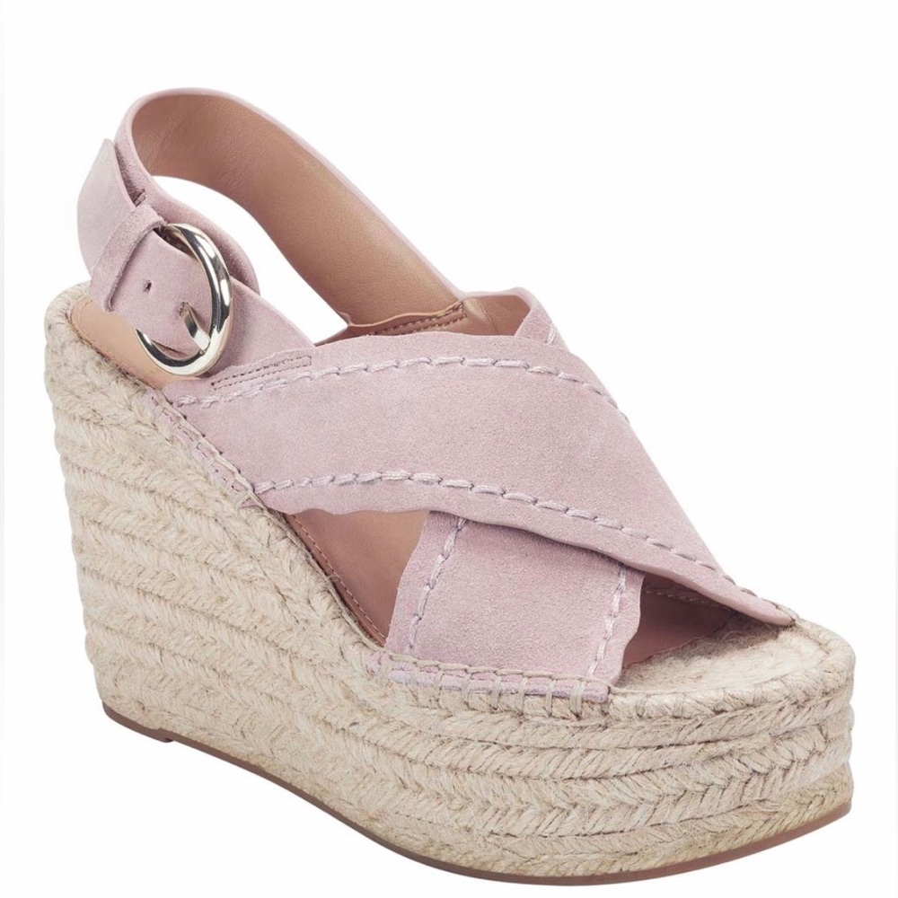 Marc Fisher Womens Suede Cross Strap Espadrille Wedge Shoes Size 9.5 Pink Boho